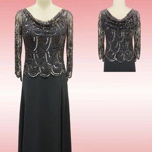 J Kara Gunmetal Grey Chiffon Beaded  Dress NWT $318